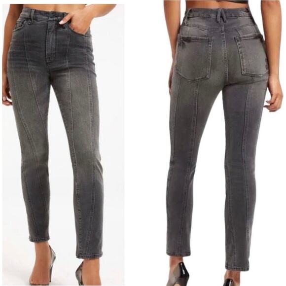 Good American Denim - Good American Good Classic Seamed Slim Jeans High Rise Black Gray Size 16